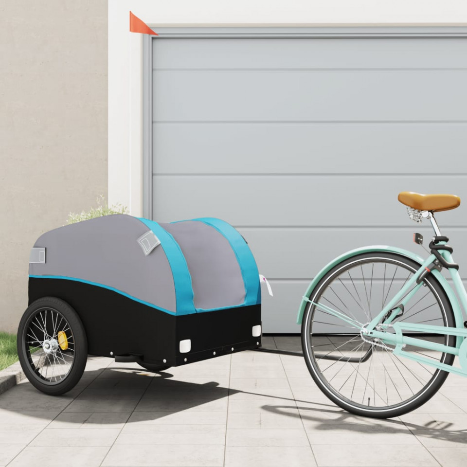 Remorcă de marfă pentru biciclete negru & albastru 45 kg fier