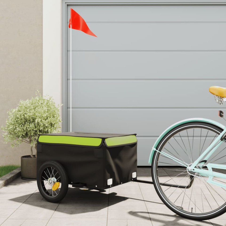 Remorcă pentru biciclete, negru și verde, 30 kg, fier