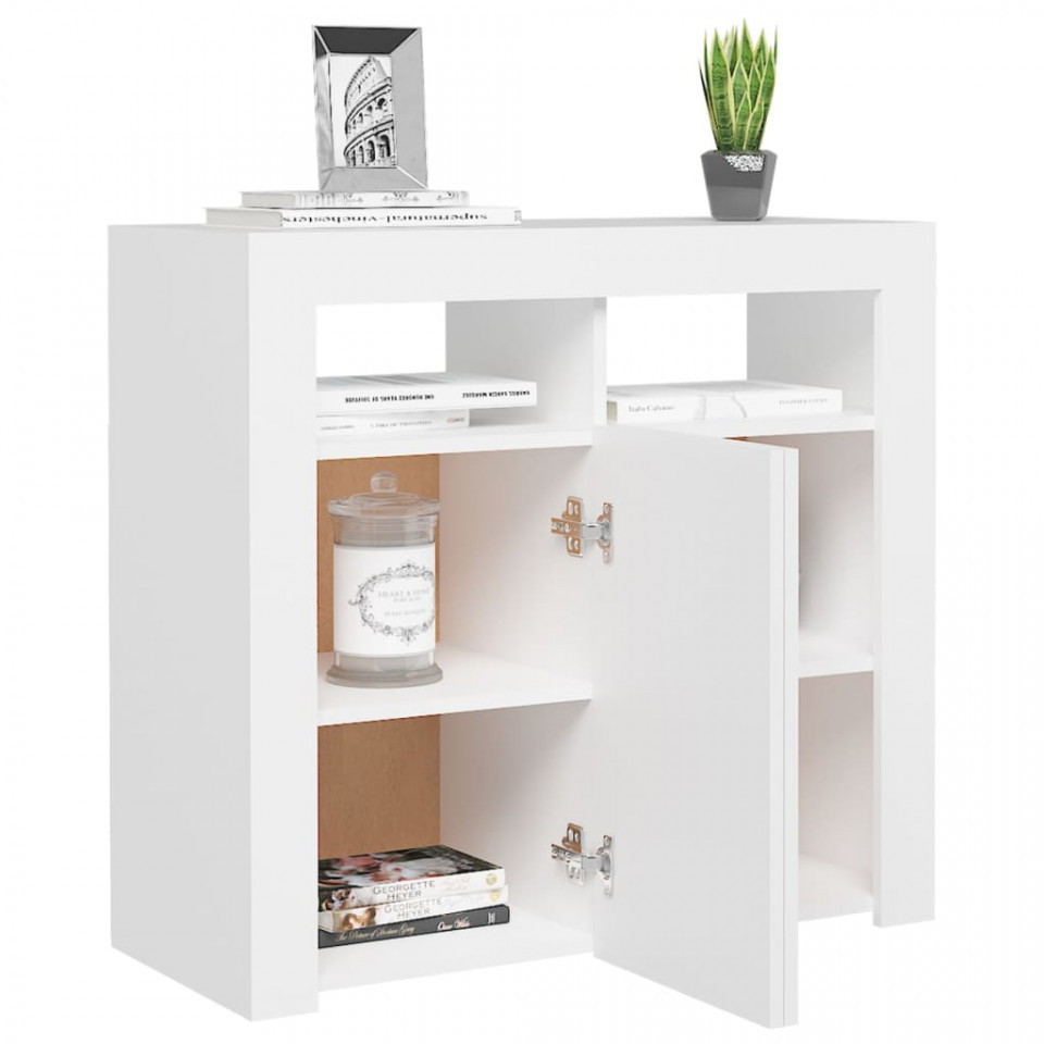 Servantă cu lumini LED, alb, 80x35x75 cm - 4 | YEO