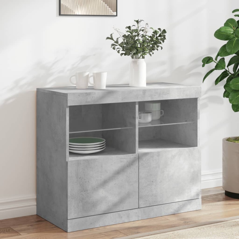 Servantă cu lumini LED, gri beton, 81x37x67 cm