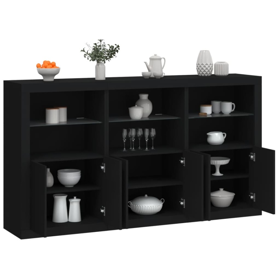 Servantă cu lumini LED, negru, 181,5x37x100 cm