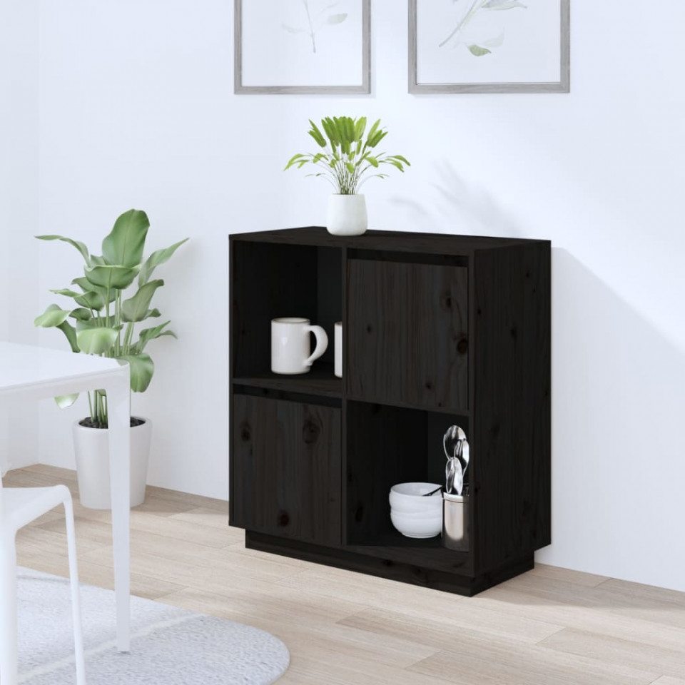 Servantă, negru, 74x35x80 cm, lemn masiv de pin