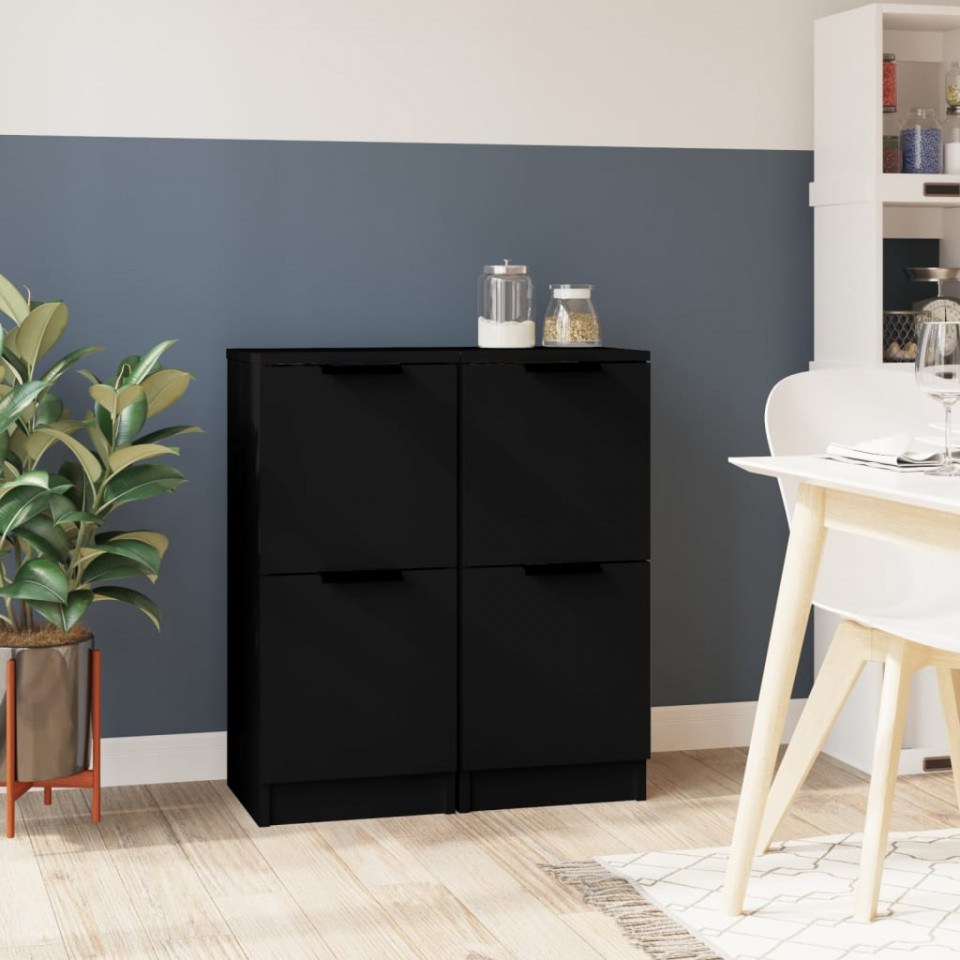 Servante, 2 buc., negru, 30x30x70 cm, lemn prelucrat