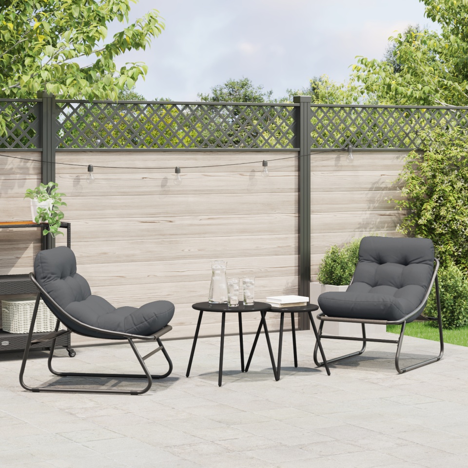 Set de 2 scaune de Relaxare cu Pernă Neagră 60x80x71 cm Oțel