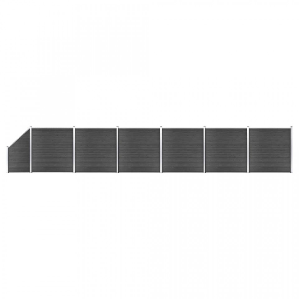 Set de panouri de gard, 1138x(105-186) cm, negru, WPC 1138x(105-186) imagine noua