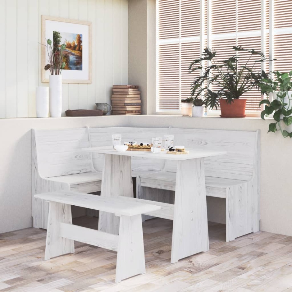 Set mobilier de bucătărie, 3 piese, alb, lemn masiv de pin