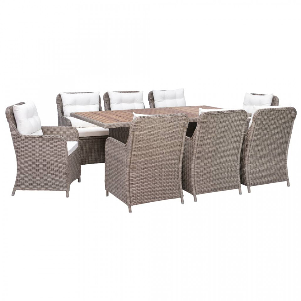 Set mobilier de exterior cu perne, 9 piese, maro, poliratan