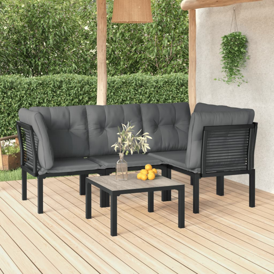 Set mobilier de grădină, 5 piese, negru/gri, poliratan
