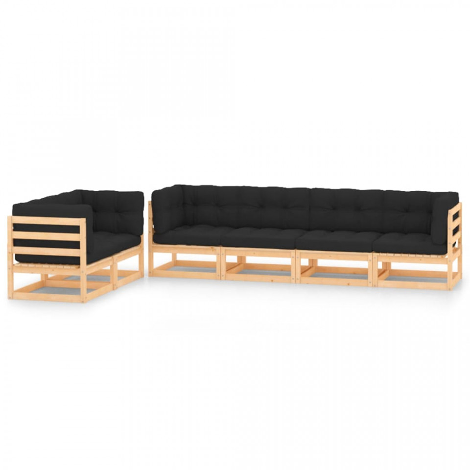 Set mobilier de grădină, perne antracit, 6 piese, lemn de pin