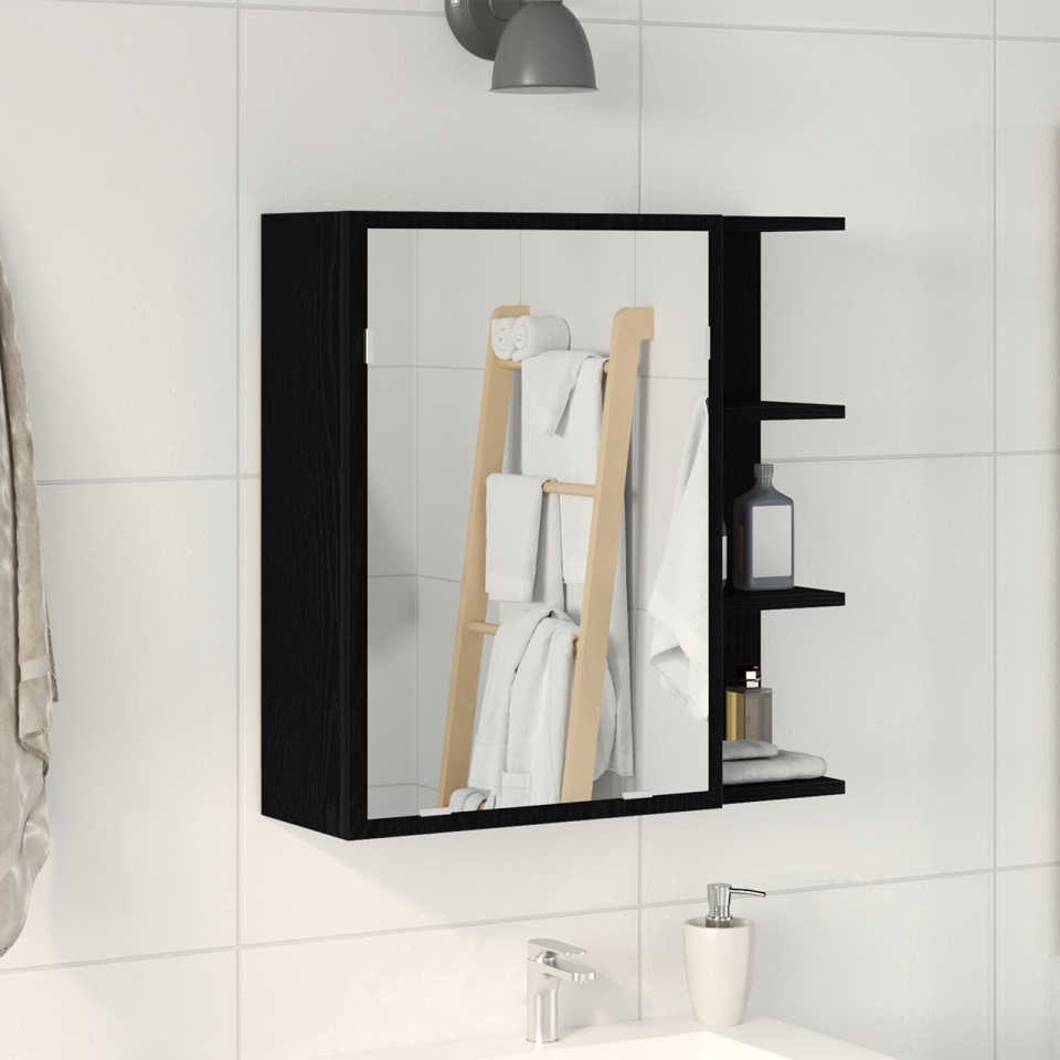 Cabinet cu oglindă pentru baie Negru Stejar 62,5x20,5x64cm Lemn prelucrat