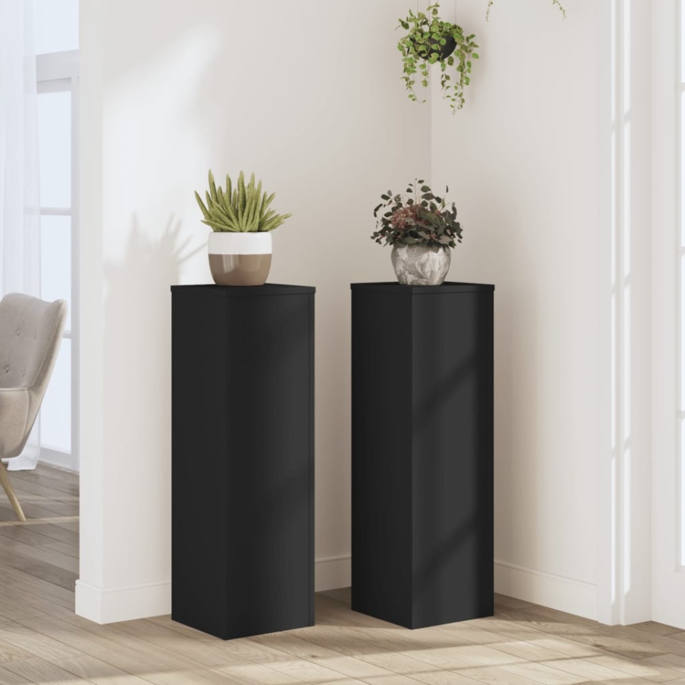 Suporturi de plante, 2 buc., negru, 25x25x80 cm, lemn prelucrat