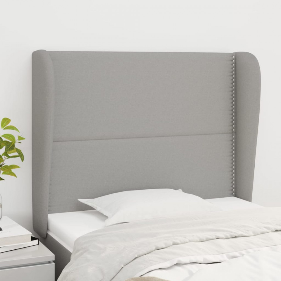 Tăblie de pat cu aripioare gri deschis 103x23x118/128 cm textil