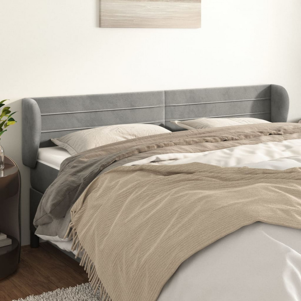 Tăblie de pat cu aripioare gri deschis 203x23x78/88 cm catifea