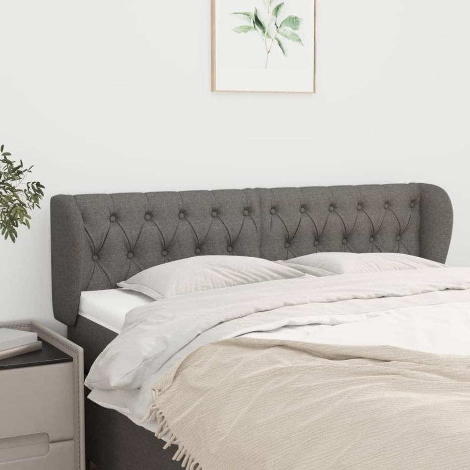 Tăblie de pat cu aripioare gri închis 163x23x78/88 cm textil