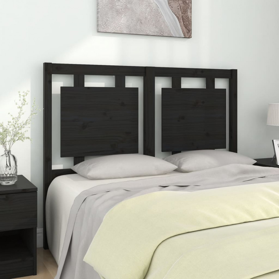 Tăblie de pat, negru, 125,5x4x100 cm, lemn masiv de pin (si imagine noua