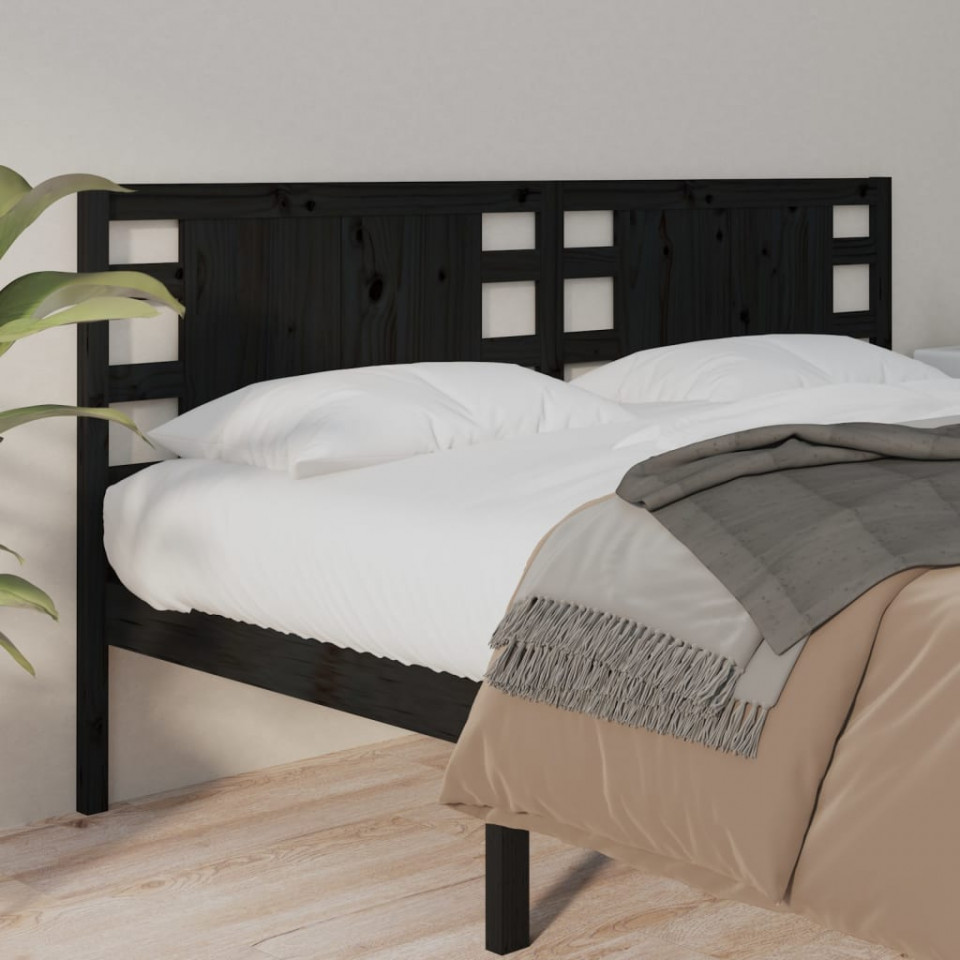Tăblie de pat, negru, 126x4x100 cm, lemn masiv de pin (si imagine noua