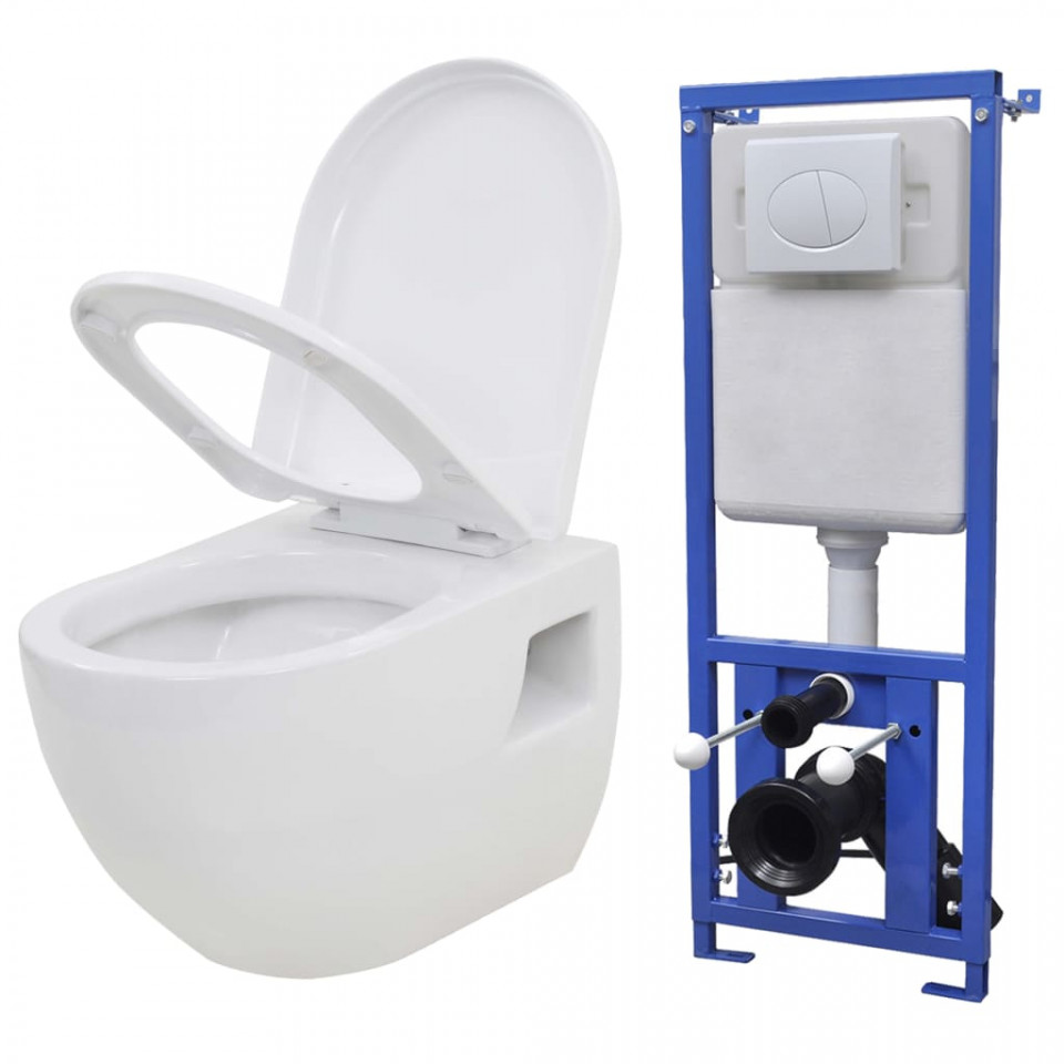 Poza Toaleta suspendata cu rezervor WC ascuns, alb, ceramica