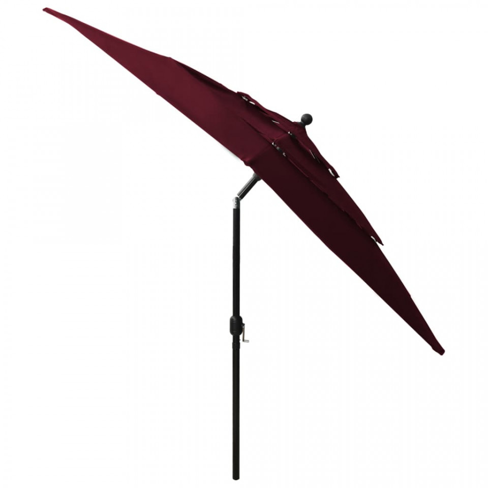 Umbrelă de soare 3 niveluri stâlp aluminiu roșu bordo 2,5x2,5 m