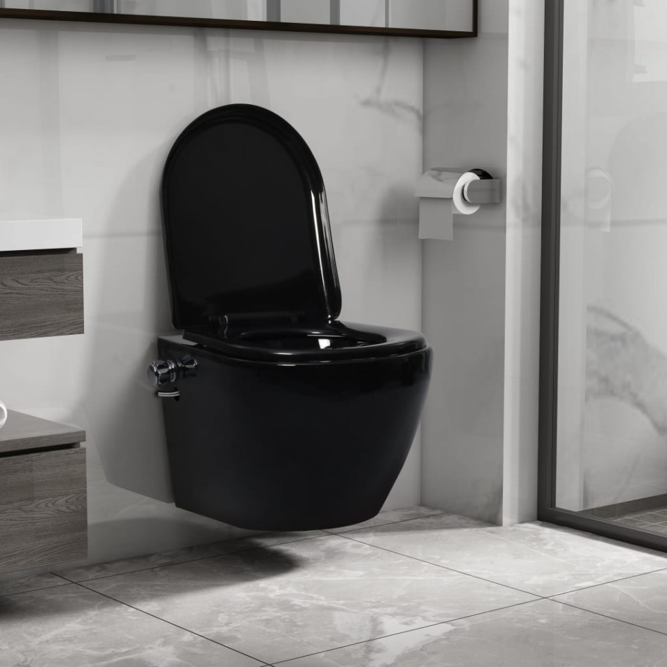 Vas WC suspendat fără ramă cu funcție de bideu, negru, ceramică Casa Practica imagine noua