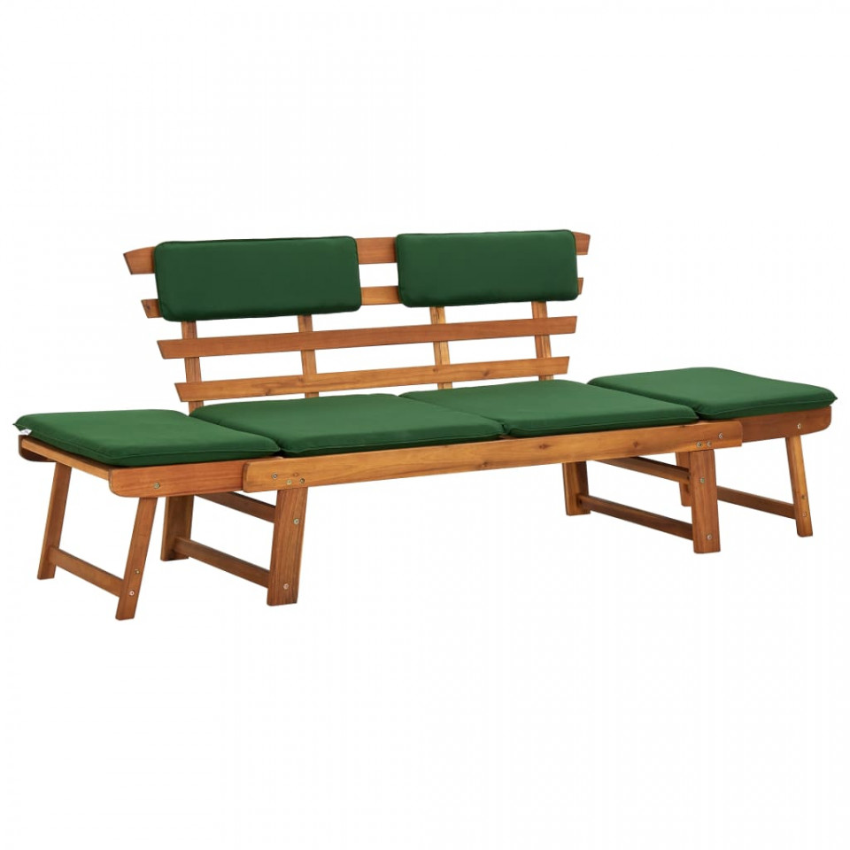 Bancă de grădină cu perne 2-în-1, 190 cm, lemn masiv acacia