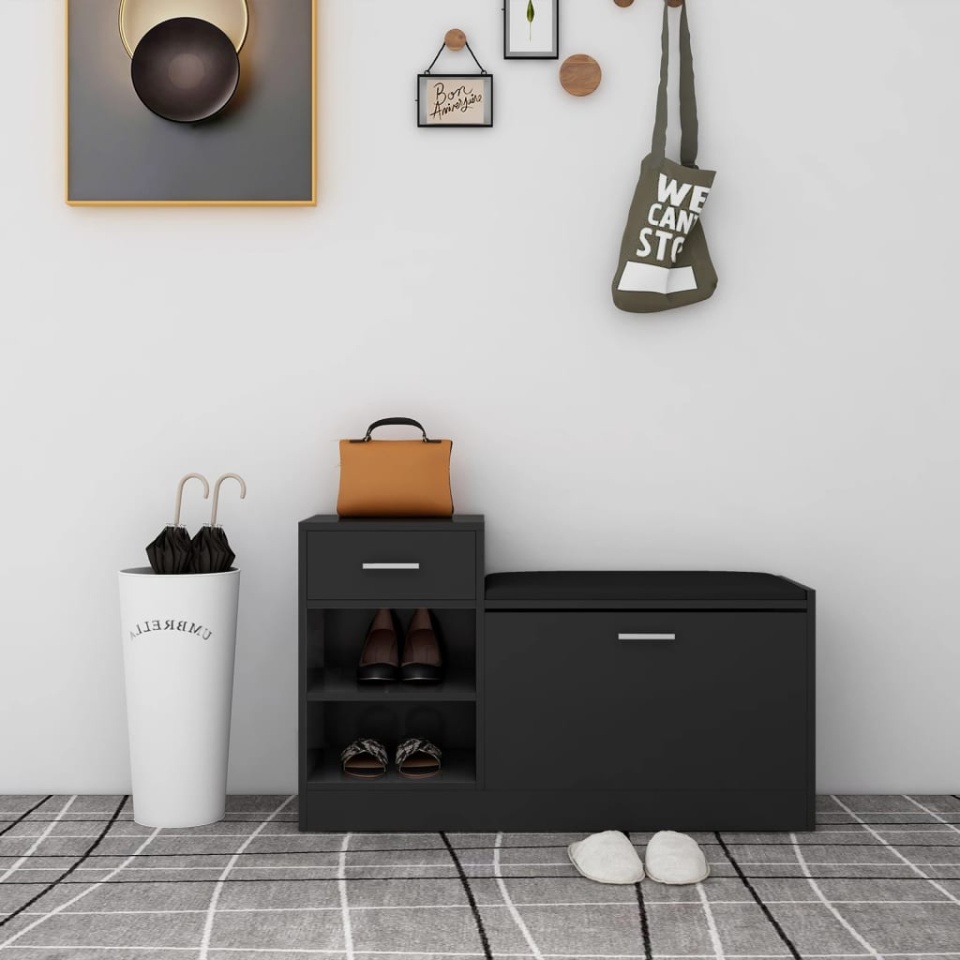Banchetă pantofar, negru, 94,5x31x57 cm, lemn prelucrat