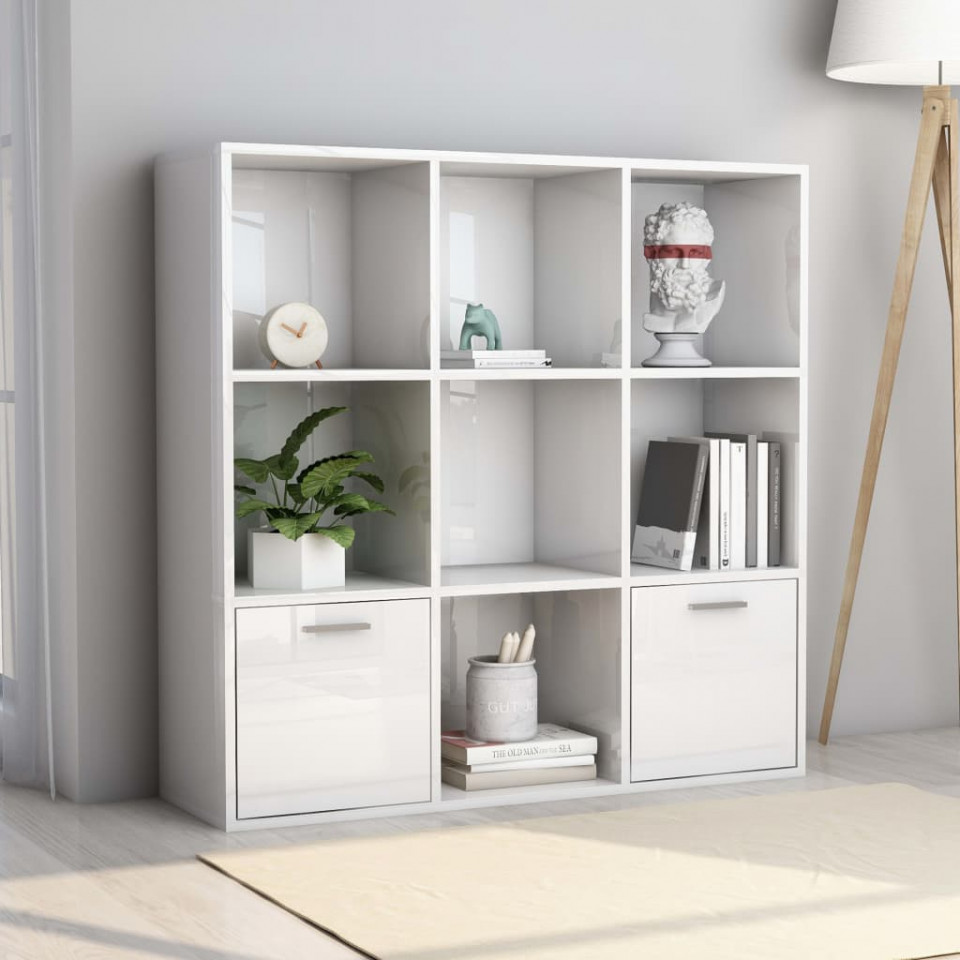 Bibliotecă, alb extralucios, 98 x 30 x 98 cm, PAL