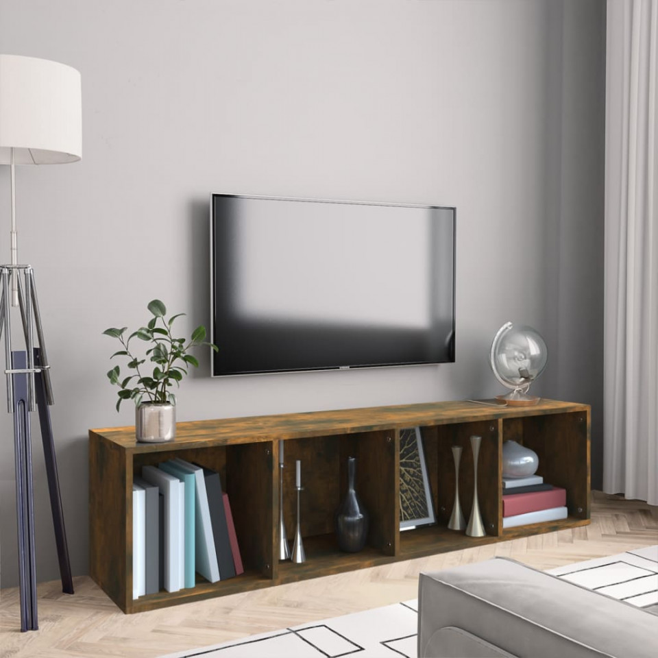 Bibliotecă/dulap tv stejar fumuriu 143x30x36 cm lemn prelucrat