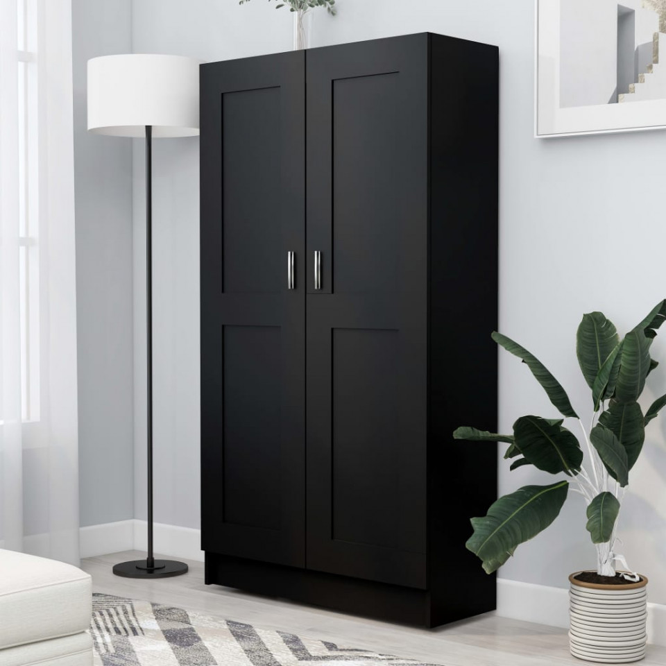 Bibliotecă, negru, 82,5 x 30,5 x 150 cm, pal