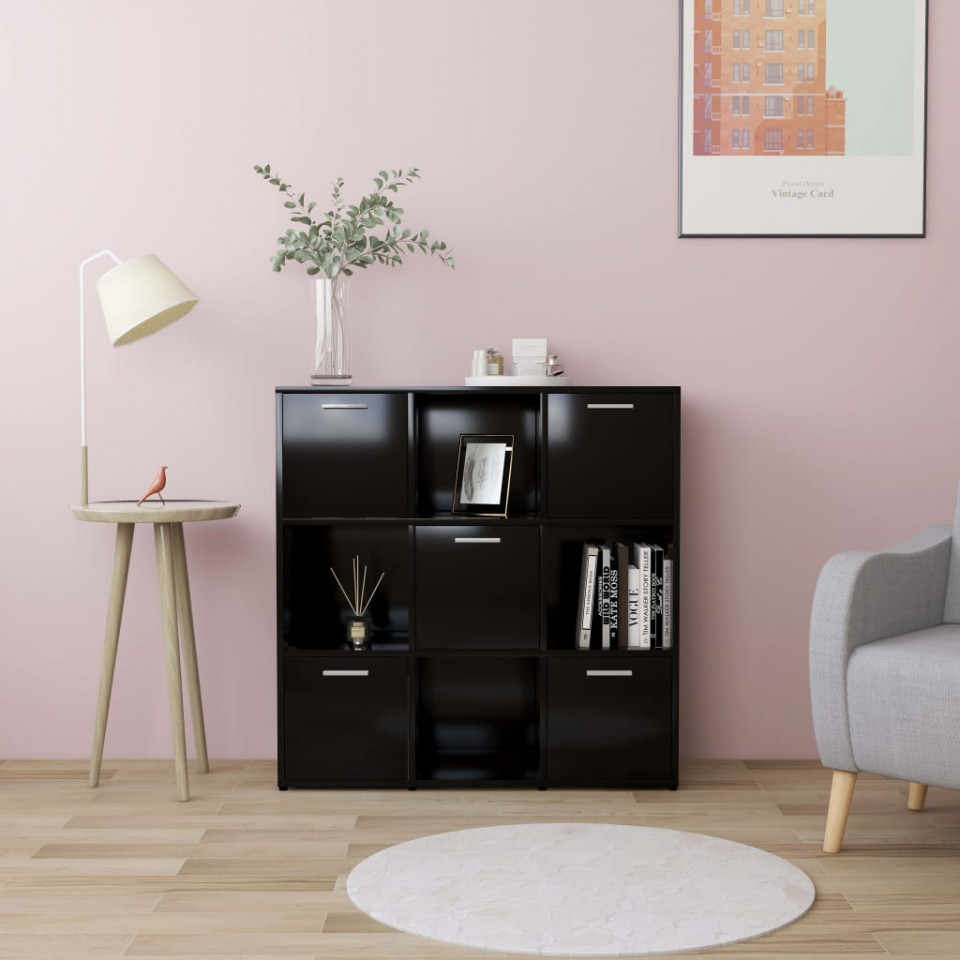 Bibliotecă, negru, 90 x 30 x 90 cm, PAL