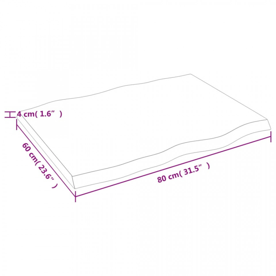 Blat masă, 80x60x4 cm, gri, lemn stejar tratat contur organic