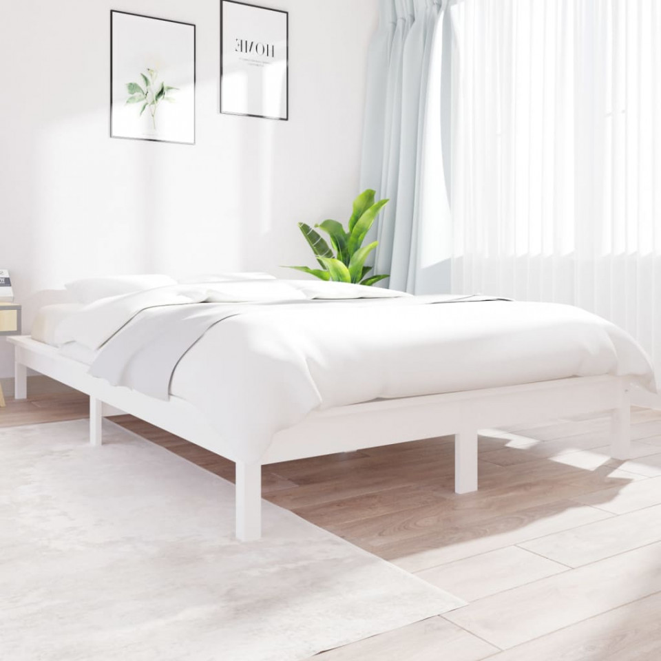 Cadru de pat, alb, 120×200 cm, lemn masiv de pin 120x200 imagine noua