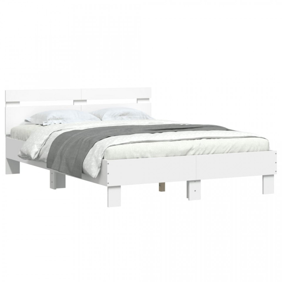 Cadru de pat cu tăblie, alb, 120x190 cm, lemn prelucrat