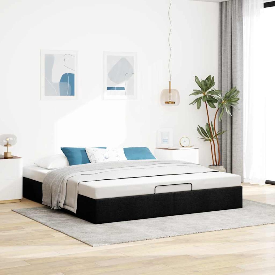 Cadru de pat otoman fără saltea Negru 180x200 cm Material