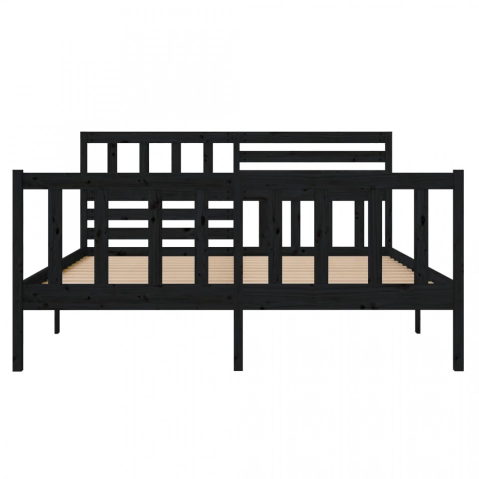 Cadru de pat Small Double 4FT, negru, 120x190 cm, lemn masiv