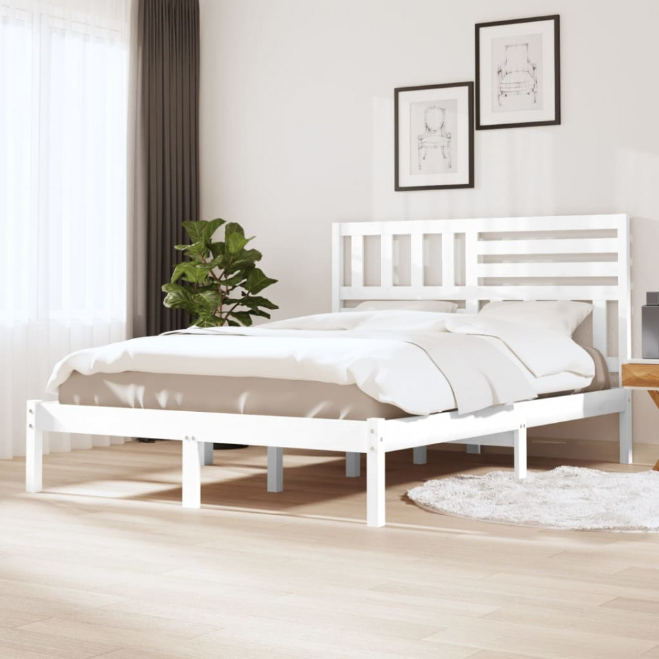 Cadru pat, alb, 140x200 cm,lemn masiv de pin