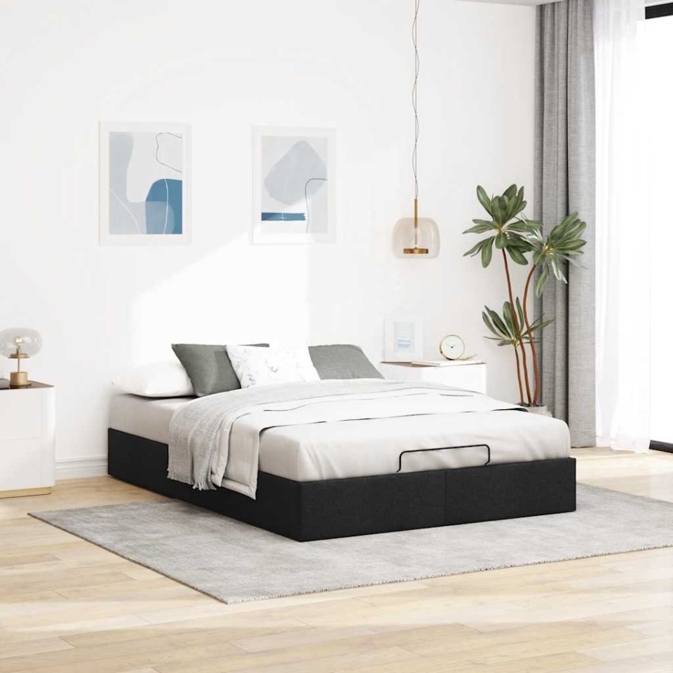 Cadru pat otoman fără saltea Negru 140x190 cm țesătură