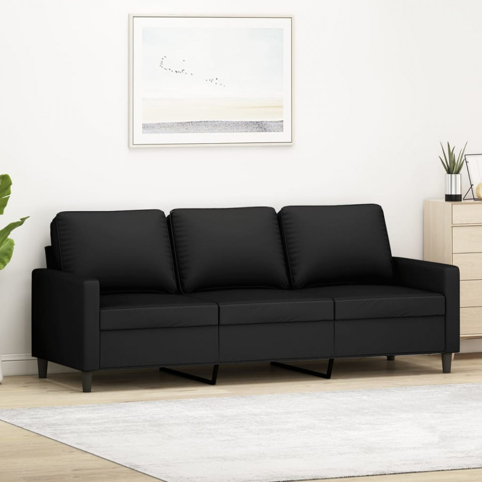 Canapea cu 3 locuri, Negru, 180 cm, catifea