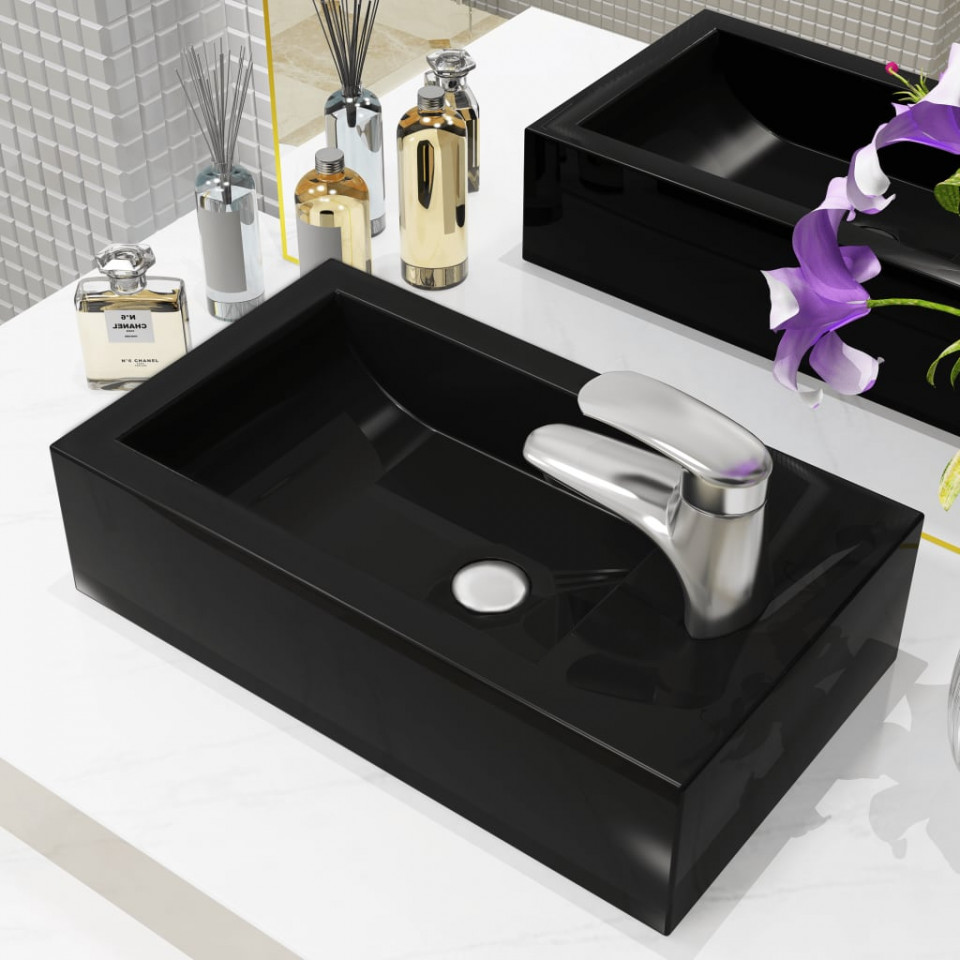 Chiuvetă cu orificiu robinet, negru, 46×25,5×12, ceramică Casa Practica