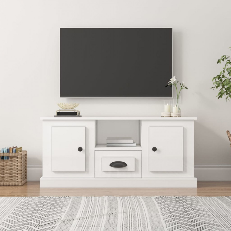 Poza Comoda TV, alb extralucios, 100x35,5x45 cm, lemn prelucrat