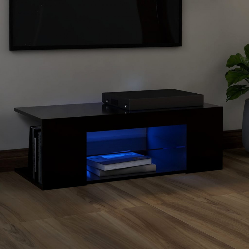 Poza Comoda TV cu lumini LED, negru, 90x39x30 cm