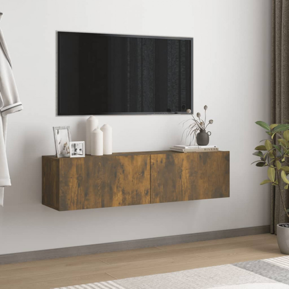 Comodă TV de perete stejar afumat 120x30x30 cm lemn compozit 120x30x30 imagine noua