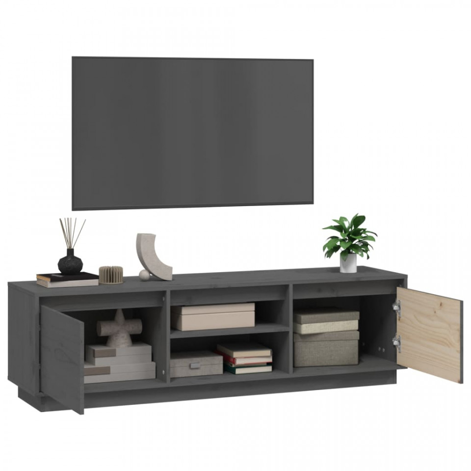 Comodă TV, gri, 140x35x40 cm, lemn masiv de pin