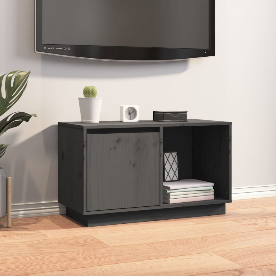Comodă tv, gri, 74x35x44 cm, lemn masiv de pin