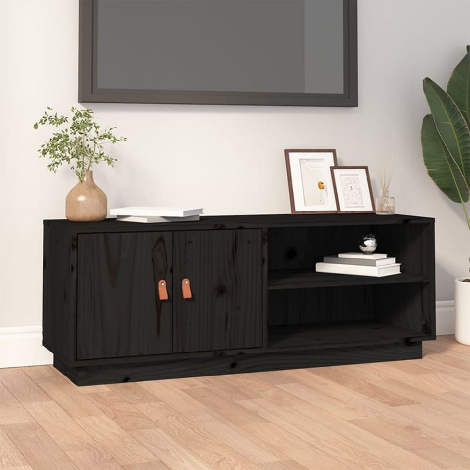 Comodă tv, negru, 105x34x40 cm, lemn masiv de pin