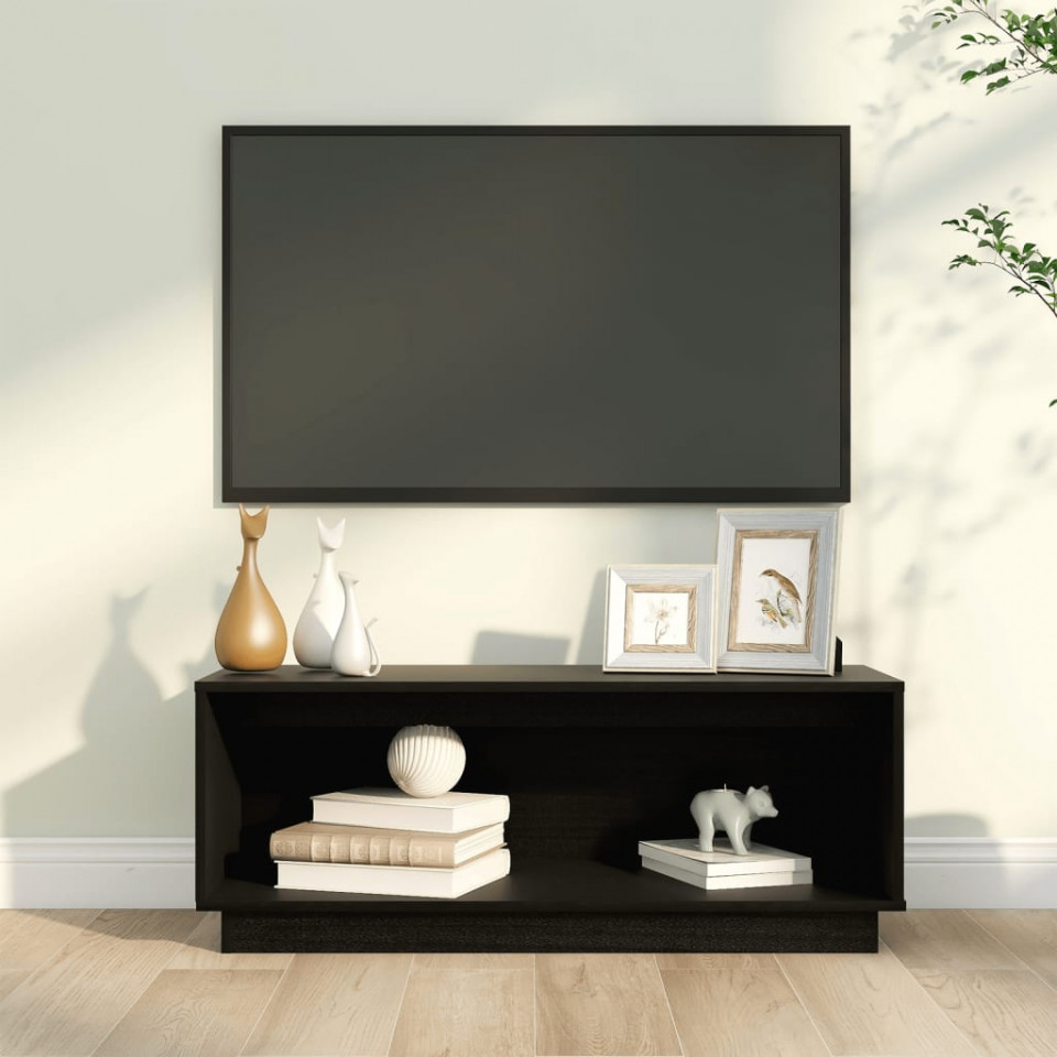 Poza Comoda TV, negru, 90x35x35 cm, lemn masiv de pin