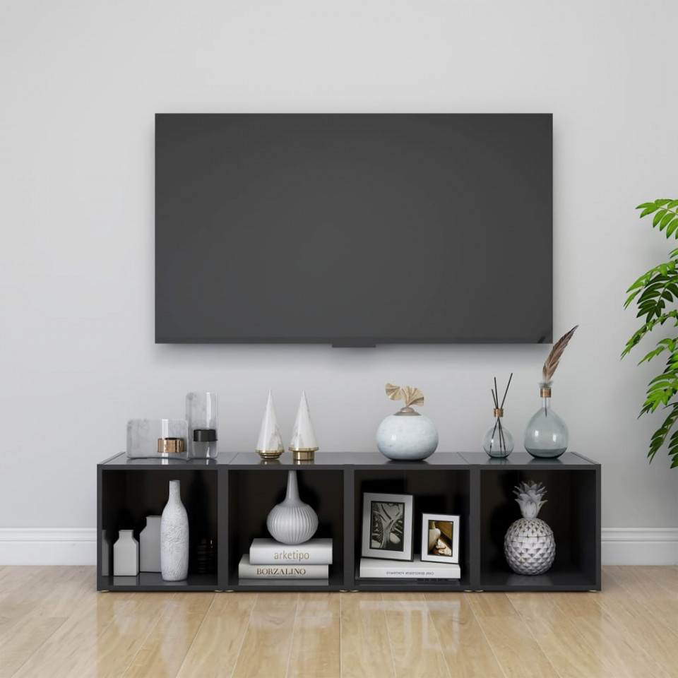 Comode tv, 4 buc., gri, 37x35x37 cm, pal