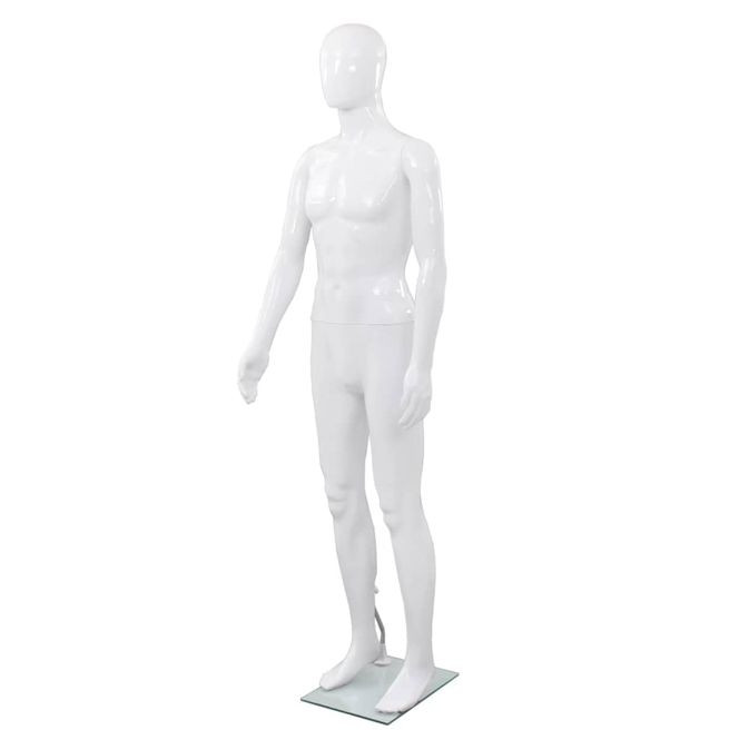 Corp manechin masculin, cu suport din sticlă, alb lucios 185 cm 185