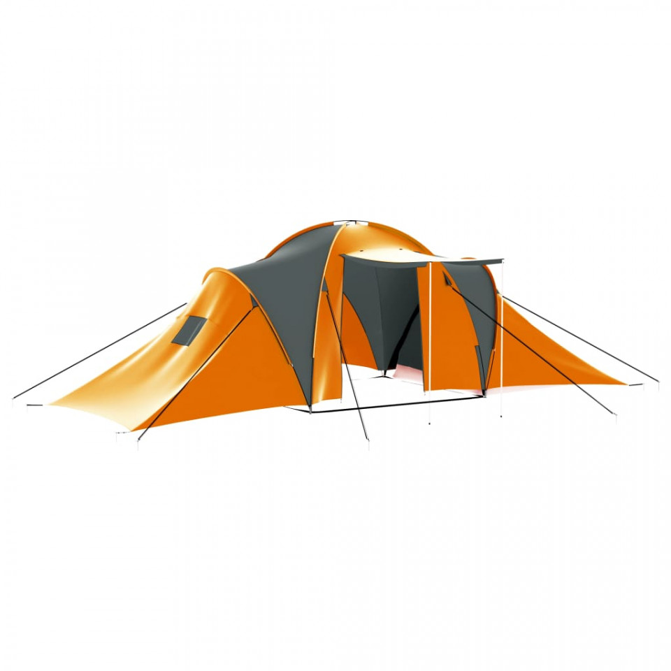 Cort camping, 9 persoane, gri și portocaliu, material textil (IN