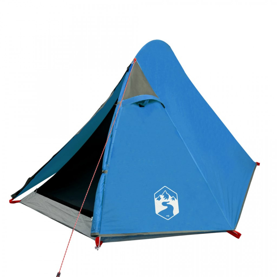 Cort de camping 2 persoane albastru, 267x154x117 cm, tafta 185T