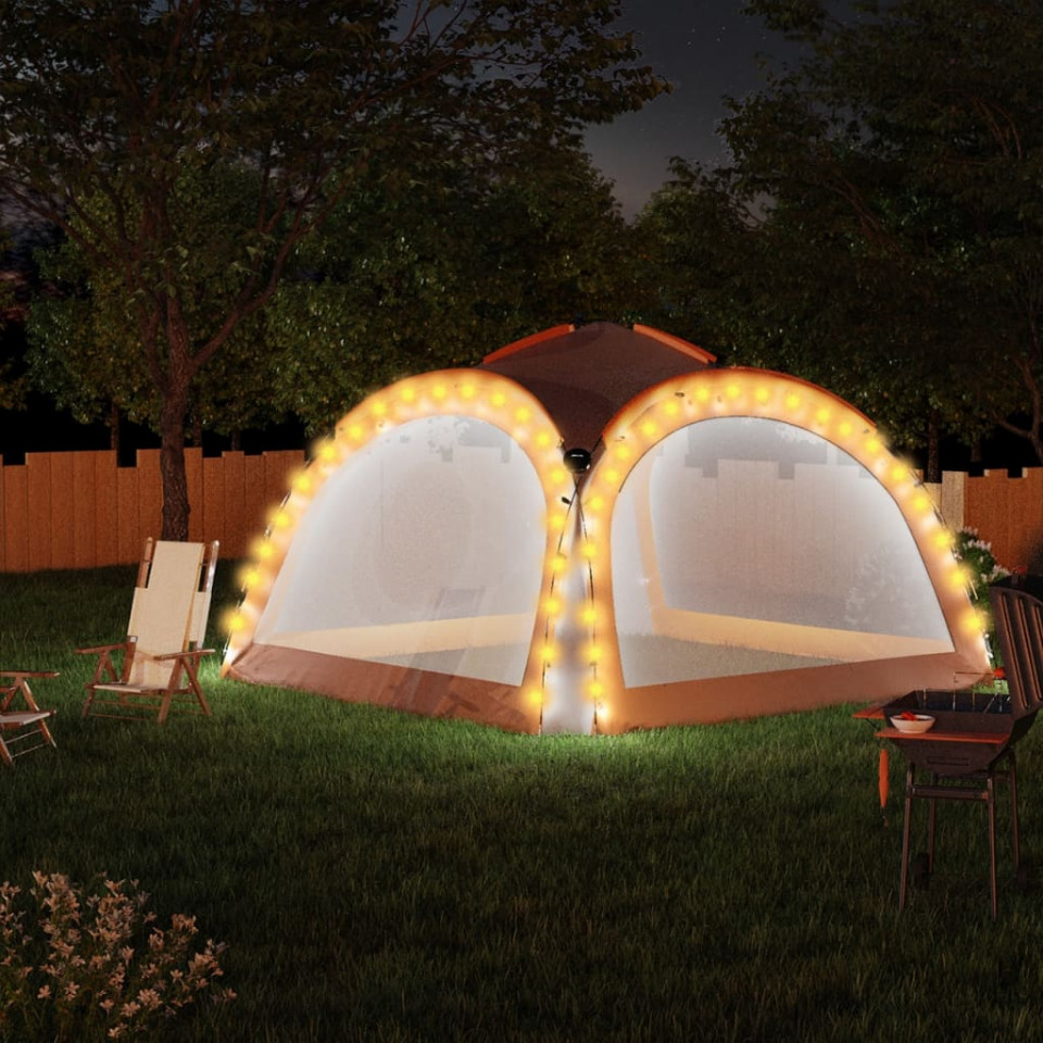 Cort petrecere cu LED, 4 pereți, gri&portocaliu, 3,6×3,6×2,3 m 36x36x23